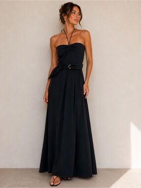 Juicy Couture Black Strapless Maxi Dress with Belt